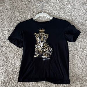 Dolce & Gabbana Black Tee with Leopard Cub and Crown
